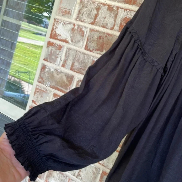 Cato Black Peasant Ruffled Neck Balloon Sleeved Gauzy Blouse - Picture 2 of 10